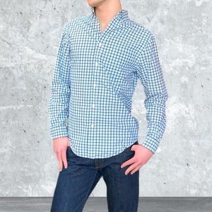 Shirt with Button Down Collar - Navy/Aqua Plaid
